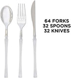 Luxe Party 128 Pieces Two Tone Plastic Disposable Cutlery | Forks-Spoons-Knives | Full Size | Neo Classic | Clear and Silver - Image 3