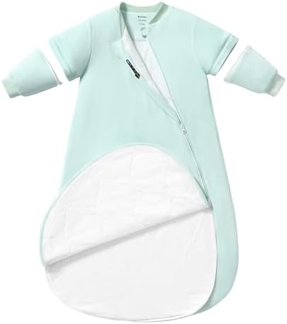 Rayon Made from Bamboo Sleep Sack 3-6 Months, Detachable Sleeves - Adjustable Warmth to Prevent Overheating, 1.0 TOG Breathable Wearable Blanket Toddler Sleeping Bag, Safe for Night Sleep by usbettas
