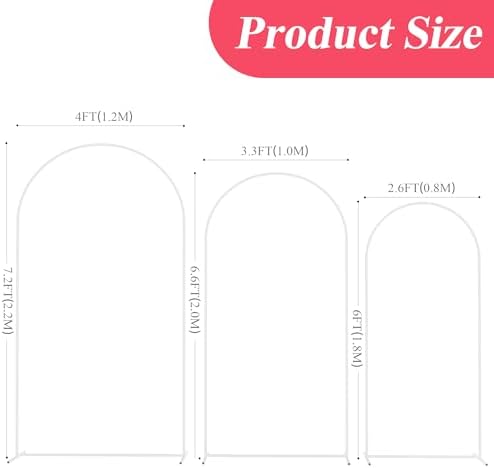 Asee'm White Metal Wedding Arch Backdrop Stand Set of 3 (7.2FT, 6.6FT, 6FT) - Image 2