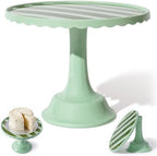 Cake Stand for Desserts & Entertaining - Light/Dark Green Stripe, 10.5" by EmergencyConfetti