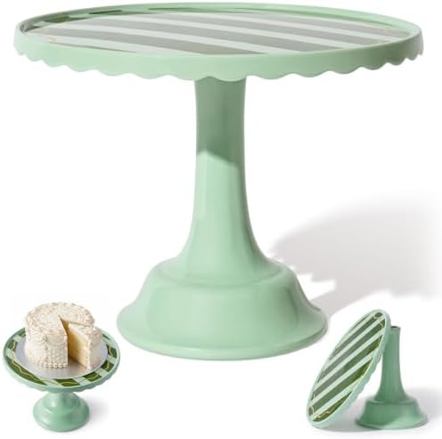 Cake Stand for Desserts & Entertaining - Light/Dark Green Stripe, 10.5" by EmergencyConfetti