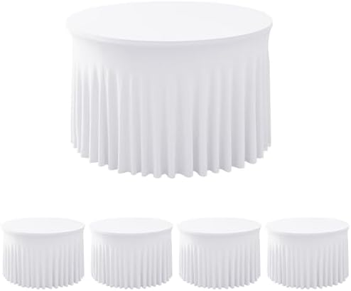 Fitted White Spandex Table Skirts for Wedding Party,72 Inch Round,4 Pack by HolidayIdeas