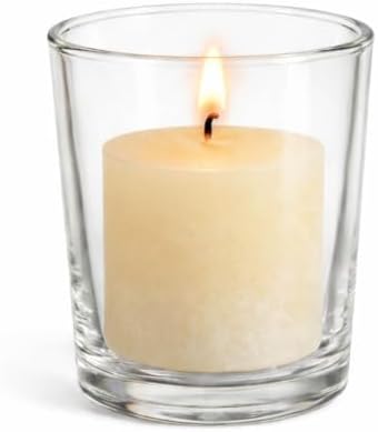 Set of 72 Richland Votive Candles Ivory Unscented and 72 Clear Glass Eastland Votive Holders - Image 2