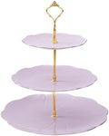 DUJUST Luxury Larger 3-Tier Cupcake Stand Tower, British Style Porcelain Serving Tray with Golden Trim, Food Grade Dessert Display Stand for Tea Party & Home Décor - 45% Purple Larger Plates by DUJUST