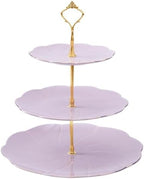 DUJUST Luxury Larger 3-Tier Cupcake Stand Tower, British Style Porcelain Serving Tray with Golden Trim, Food Grade Dessert Display Stand for Tea Party & Home Décor - 45% Purple Larger Plates by DUJUST