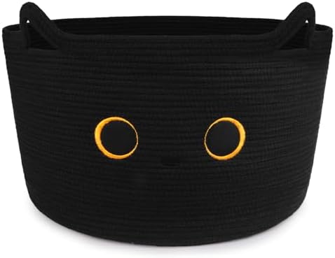 Large Black Cat Basket for Nursery,Cute Cat Woven Laundry Blanket Cotton by Hkojewp