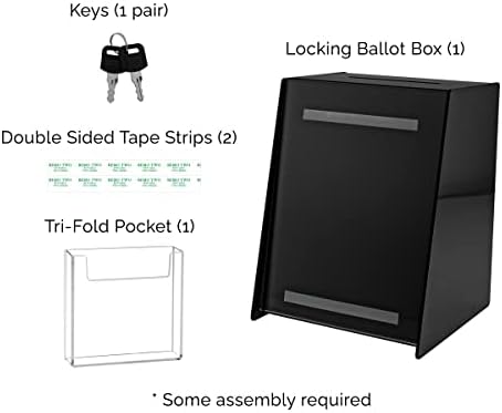 Marketing Holders Acrylic Charity Donation Bin Locking Ballot Box Black Acrylic 8.75” x 8.5" x 11.5" with 8.5" x 11" Slide in Header Sign Holder and Pocket on the Side Countertop - Image 2