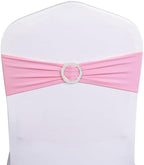 Spandex Pink Chair Sashes 100 Pack Wedding Chair Bows Bands Silver Buckles - Image 2