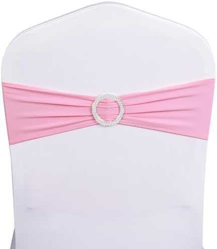 Spandex Pink Chair Sashes 100 Pack Wedding Chair Bows Bands Silver Buckles - Image 2