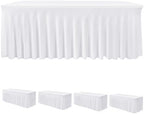 4 Pack White Spandex Table Covers 4ft Rectangle Ruffle Skirts for Party by HolidayIdeas