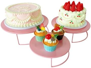 Pink 3Pcs Half-Circle Nesting Metal Cake Stand Set 8/10/12 Inch Tray - Image 6