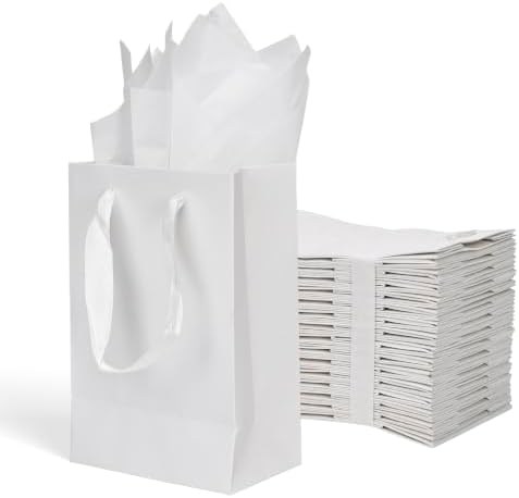 Papertide 36 Pack White Mini Gift Bags 5.2×3.2×8 inch with Tissue Paper by Unknown