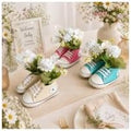 12 PCS Wild Flower Sneaker Baby Centerpieces for Tables, Baby Shower Decor by AFEWD