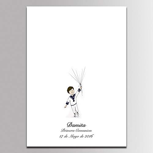 Customized Baby Shower Guest Book Alternative Little Boy and Balloons Painting Primera Communion Gifts DIY Fingerprint Signing Book with Wooden Hanger Ready to Hang-60x80cm - Image 2