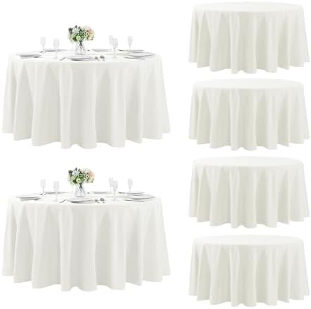 Fokitut 6 Pack Round Tablecloth, 108 Inch, Stain Resistant and Wrinkle Polyester Table Cloth, Fabric Table Cover for Kitchen Dining, Wedding, Party, Holiday Dinner-Ivory by Fokitut