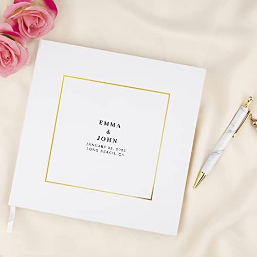 Andaz Press Personalized Wedding Guestbook with Gold Accents, Gold Square Frame White Guest Sign in Guest Registry 120 Pages 8.5 X 8.5 Memories Book for DIY, Scrapbook, Photo Album - Image 2