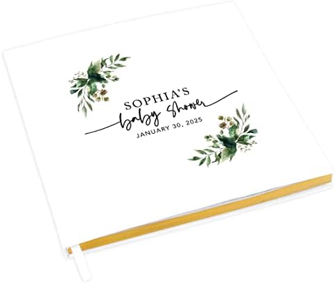 Andaz Press Personalized Baby Shower Guestbook with Gold Accents, Fall Greenery Custom Guestbook, White Guest Sign-in Registry, 120 Pages 8.5" X 8.5" Memories Book for DIY Scrapbook Photo Album by AndazPress