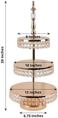 Efavormart 3-Tier Crystal Beaded Gold Metal Cake Stand, Cupcake Tower Dessert Display Stand with Round Mirror Top - 26" Tall - Image 3