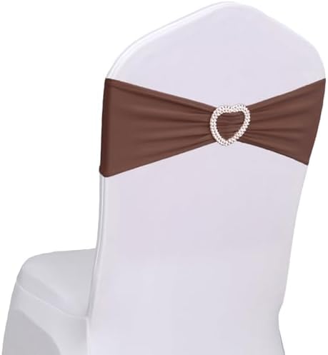 Brown Chair Sashes 60 Pack Spandex Brown Sashes for Chairs Universal Spandex Chair Sashes Bands with Heart Buckle Slider for Wedding Banquet Party Decorations by Unknown