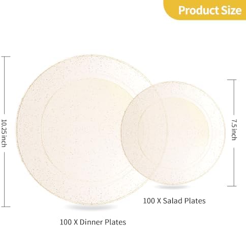 Goodluck 200PCS Gold Glitter Plastic Plates, Heavy Duty Disposable Gold - Image 3