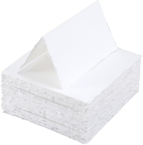 Motiskyy 100 Pcs Handmade Deckle Edge Tent Name Cards Folded to 3.5 x 2 Inch 300 Gsm Tented Blank Place Card for Wedding Place Cards Dinner Table Settings Tag Visiting Business Party Supplies by Motiskyy