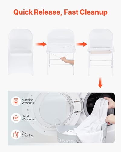 VEVOR Chair Covers, Polyester Spandex Chair Cover, Stretch Slipcovers for Wedding Party Dining Banquet Flat-Front Chair Covers (White-c, 150PCS) - Image 5