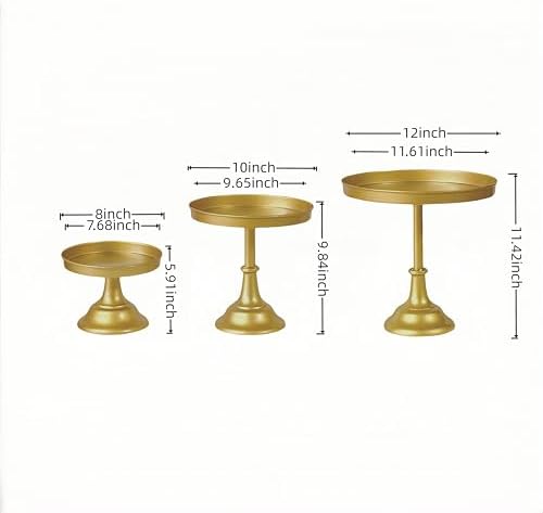 Gold 3Pcs Metal Round Cake Stand Set 8/10/12 Inch Dessert Display - Image 6