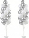 Balloon Column Kit Set of 2 With Balloons Included - with Base, and Pole,Balloon Tower Backdrop Decoration for Wedding, Baby Shower, Birthday Party, or Bachelorette Parties (Silver White) by HiinsPartyDecoration