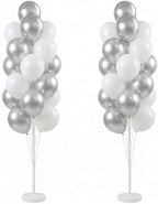 Balloon Column Kit Set of 2 With Balloons Included - with Base, and Pole,Balloon Tower Backdrop Decoration for Wedding, Baby Shower, Birthday Party, or Bachelorette Parties (Silver White) by HiinsPartyDecoration