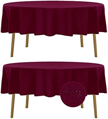 Fokitut 2 Pack Waterproof Round Tablecloth, 90 Inch, Stain Resistant and Wrinkle Polyester Table Cloth, Fabric Table Cover for Kitchen Dining, Wedding, Party, Holiday Dinner-Burgundy by BalsaCircle