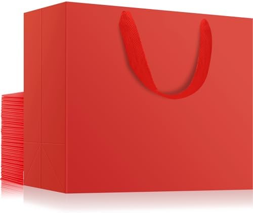 EUSOAR Extra Large Gift Bags, 25pcs 16"x6"x12" Red Thank You Gift Wrap Bags with Handles Bulk, Merchandise Retail Shopping Wrap Paper Business Birthday Party Favor Wedding Shower Bridal Treat Bags by EUSOAR