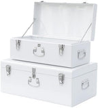 Vixdonos Decorative Large Metal Box Storage Trunk Chest Set of 2 College Dorm Organizer with Hardware Hasps and Handle for Home Deocr,23.7X14.2X9.5 Inches by Vixdonos