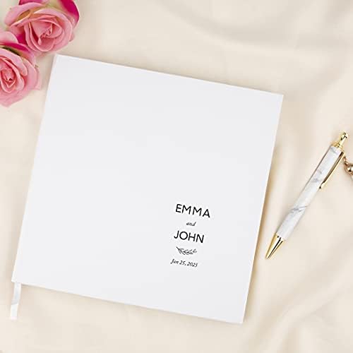 Andaz Press Personalized Wedding Guestbook with Gold Accents, Simple Leaf Design White Guest Sign in Guest Registry 120 Pages 8.5 X 8.5 Memories Book for DIY, Scrapbook, Photo Album - Image 2