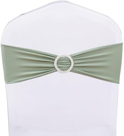 Pack of 50 Spandex Sage Green Chair Sashes for Wedding Elastic Chair Bands with Buckle Slider, Stretch Chair Bows for Party, Without White Chairs Covers (Sage Green) - Image 2