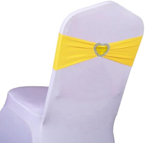 Yellow Chair Sashes 50 Pack Spandex Yellow Sashes for Chairs Covers Universal Stretch Chair Sashes Band with Heart Buckle Slider Sashes Bows for Wedding Banquet Party Decorations by Unknown