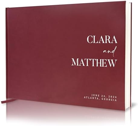 Personalized Guest Book - 11.5" x 8.5" Premium Custom Guest Signing Book with Bookmark and Blank Pages for Wedding Reception Table Decoration Engagement Birthday Party Event, Wine by ModernAlbumDesigns