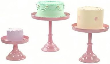 Pink 3Pcs Metal Round Cake Stand Set 8/10/12 Inch Dessert Display - Image 3