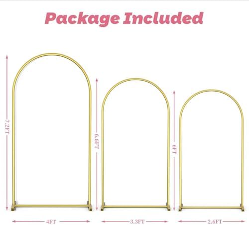 Arch Backdrop Stand Set of 3 (7.2FT,6.6FT,6FT), Gold Arch Stand - Image 3