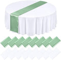 Tudomro 16 Pcs White and Sage Green Round Tablecloth and Satin Runner Set by Tudomro