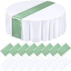 Tudomro 16 Pcs White and Sage Green Round Tablecloth and Satin Runner Set by Tudomro