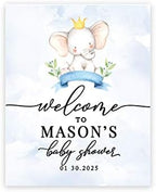 Andaz Press Custom Large Baby Shower Canvas Welcome Sign, 16 x 20 Inches, Blue Baby Elephant Guestbook Alternative, Personalized Sign Our Canvas, for Baby Elephant Baby Shower, Baby Sprinkle Theme by AndazPress