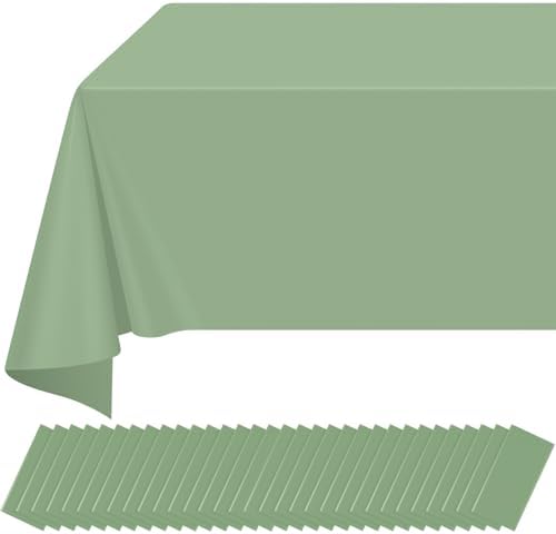32 Pack Sage Green Plastic Tablecloth for Rectangle Tables, Premium Decorative Sage Disposable Table Cloths for Parties, Rectangle Party Table Cover for Birthday Wedding Baby Shower Party, 54x108 Inch by RAGNHILD