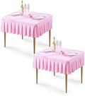 Wish Care 2 Pack Pink Spandex Tablecloths for 34x34 Inch Square Tables, Stretch Fitted Table Clothes with Pleated Ruffle Skirt for 34” Table, Wrinkle Free and Elastic, for Party Kitchen Home Dining by WishCare