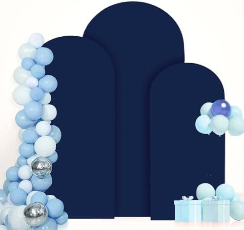 FANPROMS Arch Backdrop Cover Set of 3 Navy Blue Arch Covers 4FT 5FT 6FT Spandex Round Top Wedding Arch Covers Set Stretchy Chiara Backdrop Covering 2-Sided Arched Covers for Birthday Party Decoration - Image 6
