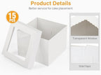 Kootek 15 Pack Cake Boxes 12 inch, 12x12x8 Tall Cake Box with Clear Window - Image 3