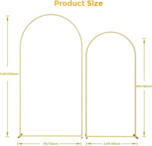 Metal Arch Backdrop Stand, 7.2FT+6FT Wedding Arch Frame with Storage Bag, Balloon Arch Backdrop Stand Set of 2, Gold Wedding Arch Backdrop Stand for Wedding Birthday Party Graduation Ceremony Decor - Image 3