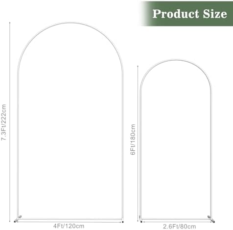 Wedding Arch Backdrop Stand Set of 2, White Metal, 7.3FT & 6FT - Image 2