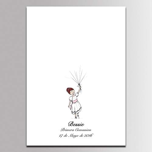 Customized Communion Gift Fingerprint Guest Book Canvas for Baby Shower Decorations Girl Holding Balloons DIY Thumbprint Painting with Wooden Hanger Ready to Hang-60x80cm - Image 2