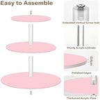 J JOYSAY Pink Print Acrylic Cupcake Stand 3 Tier Dessert Table Display Set Clear Cake Stands for Baby Shower Wedding Party Decorations Easy Assembly Macaron Tower - Image 2