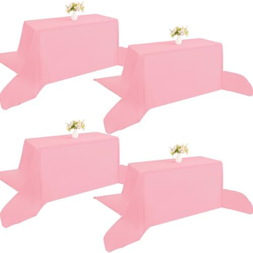 4 Pack Rectangle Tablecloth 90x156 Inch Washable Polyester Table Cover for Wedding Dining Table Buffet Parties Banquet Decoration（Pink） by JALANCY